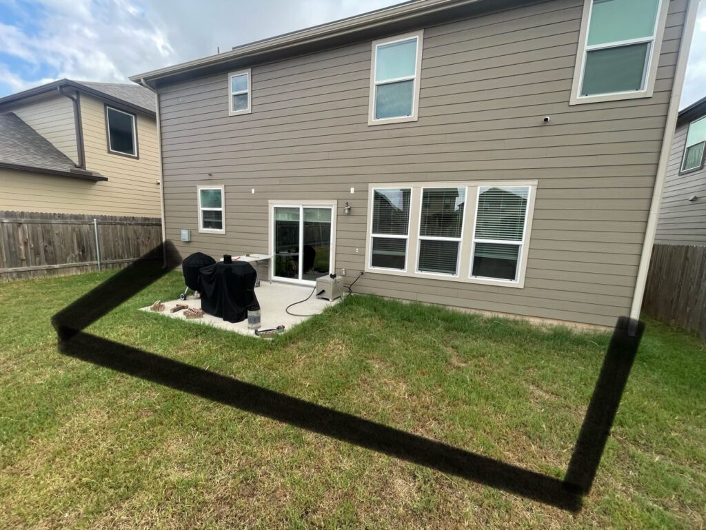 Concrete patio slab formed and edged before the pour, Central Texas