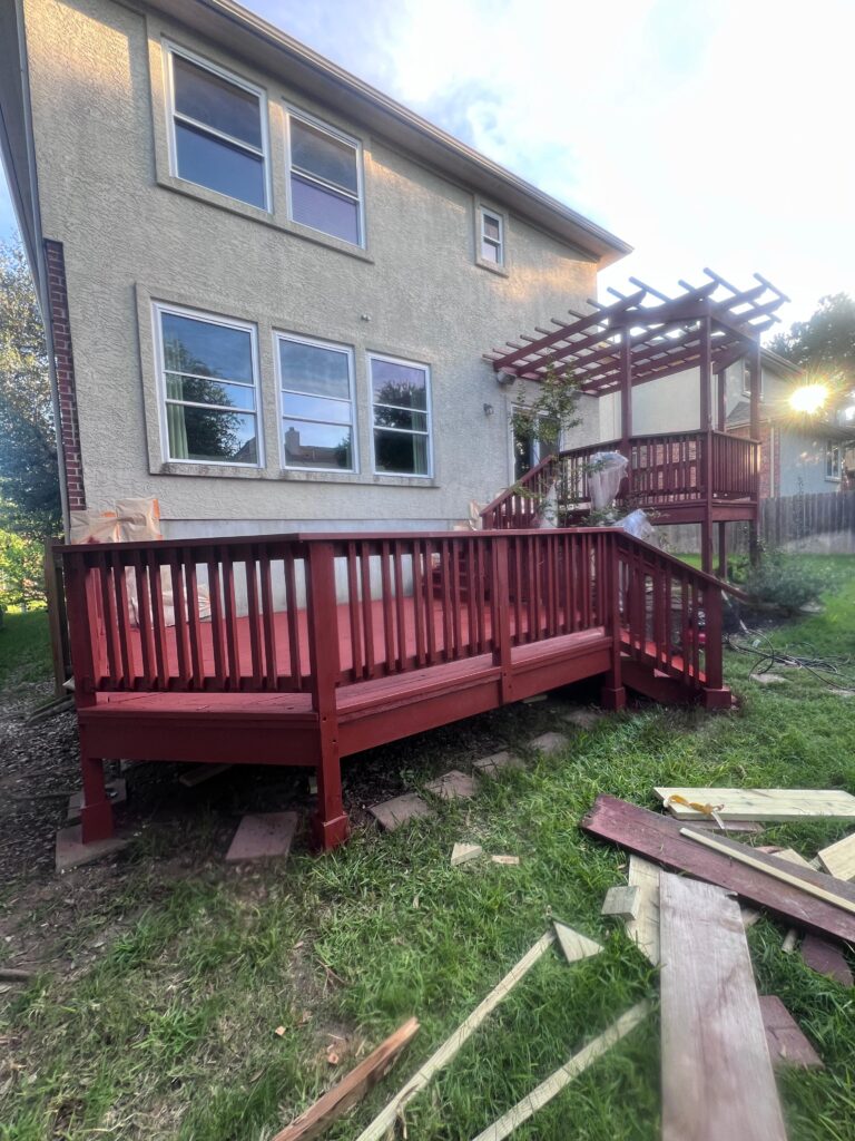 Stained wood deck with pergola built near Cedar Park, TX